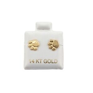 14K Yellow Gold Paw Print Stud Earrings Puppy Cat footprints jewelry